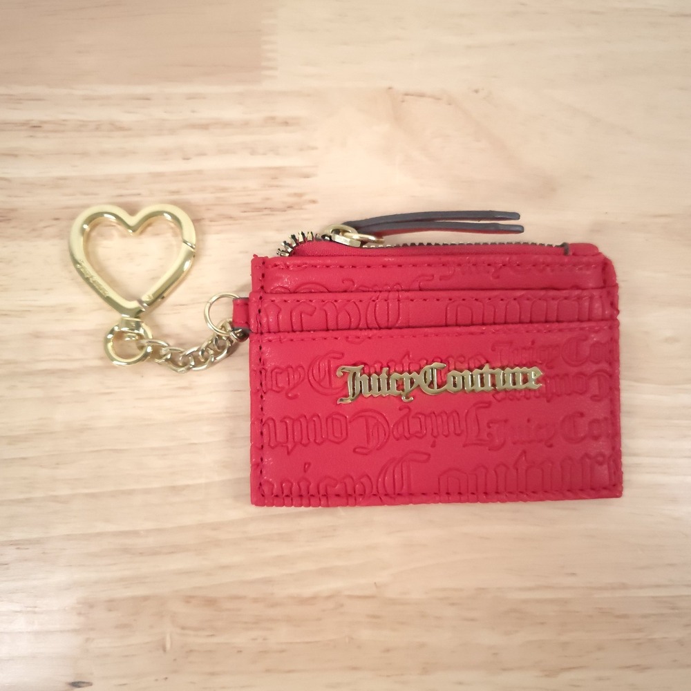 Juicy Couture Spring Fling ID Card Case Coin Pouch in Scarlet Red w/ Heart Chain